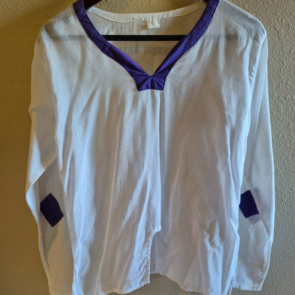 Nepali Tunic with Purple Diamonds on Sleeves
